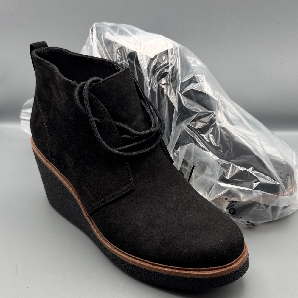 Black Suede Wedge Ankle Boots